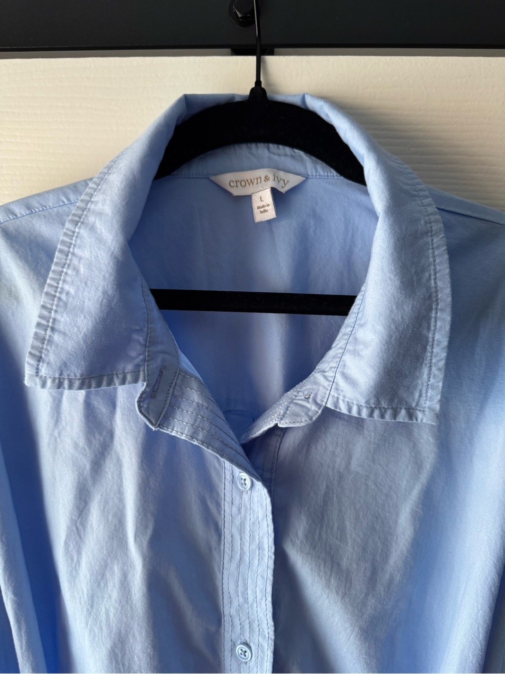 Crown and Ivy Light Blue Shirt Dress with Tie Waist Midi Dress Large - Picture 2 of 9